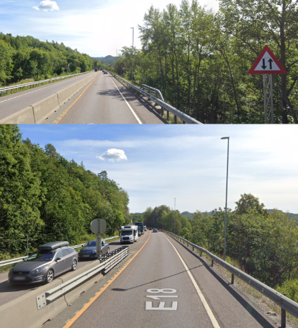 Bilde av fare for møtende trafikk-skiltet