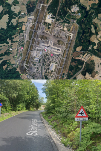 Bilde av fare for fly-skiltet nær flyplass