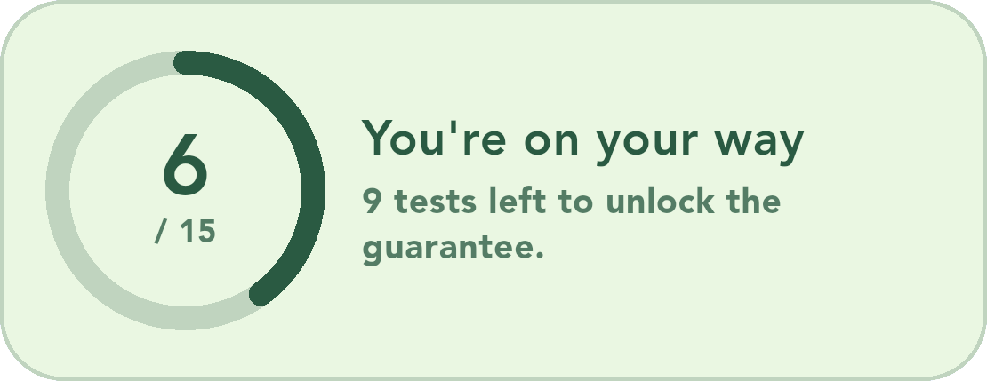 Progress towards the pass guarantee in the app, 6 of 15 tests
