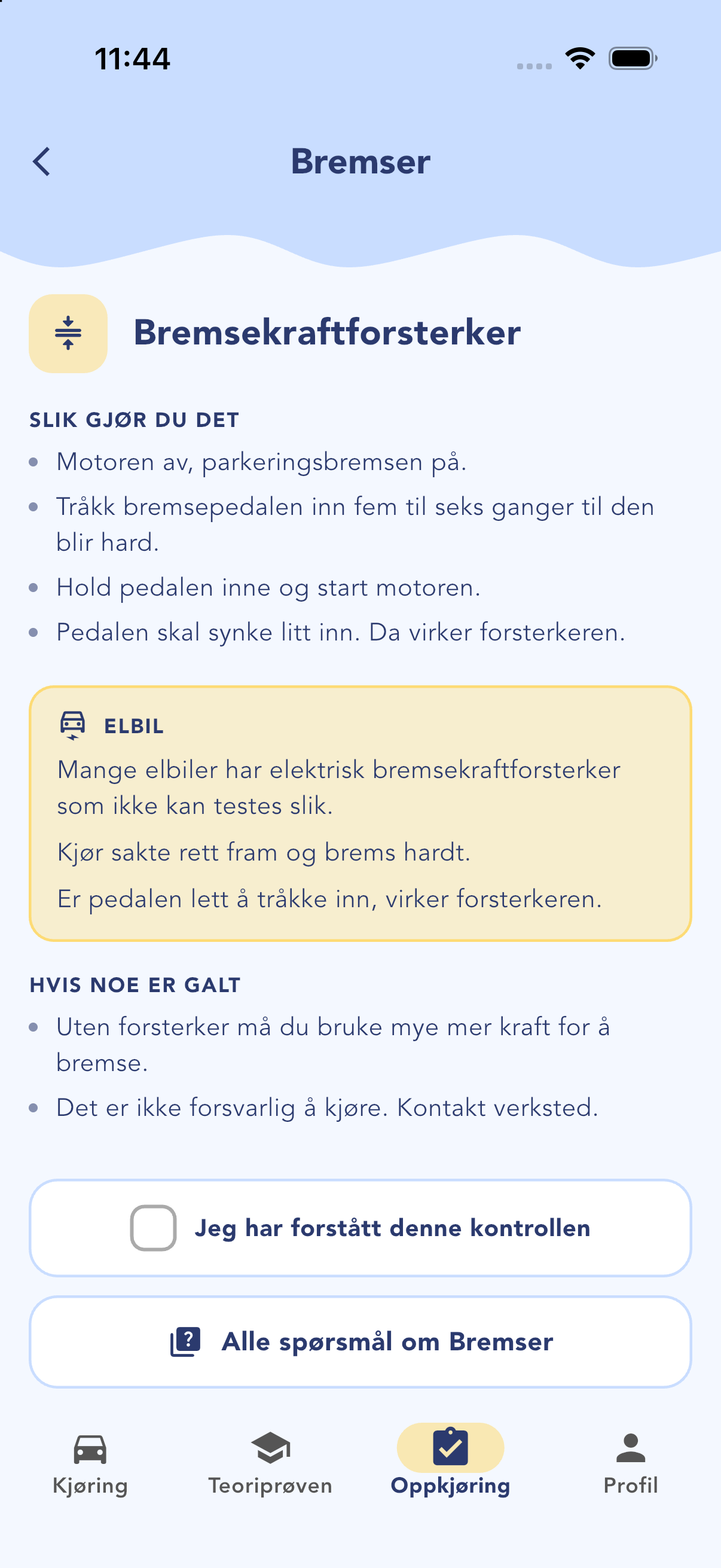 Kontrollen av bremsekraftforsterkeren, steg for steg
