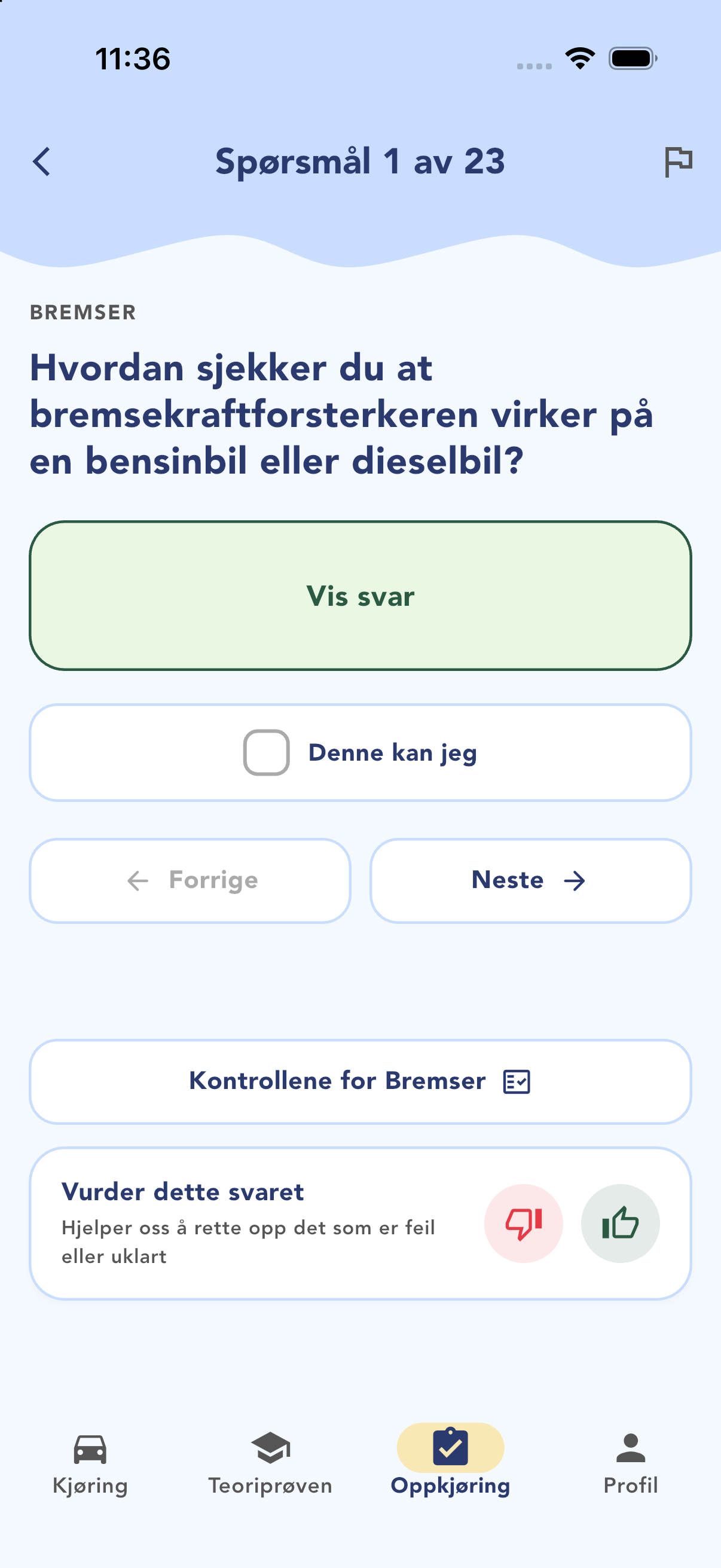Et spørsmål fra sikkerhetskontrollen om bremsekraftforsterkeren