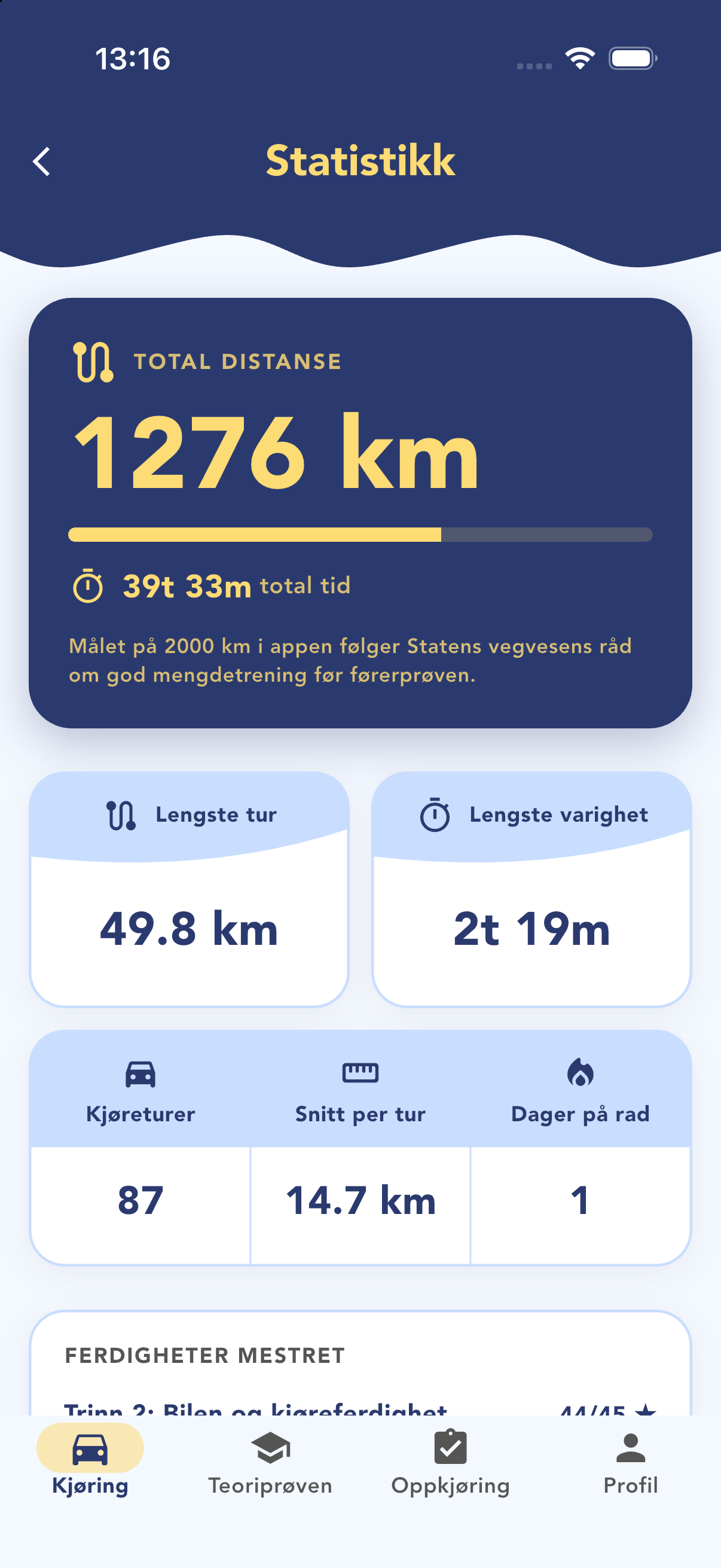 Statistikk for øvelseskjøring