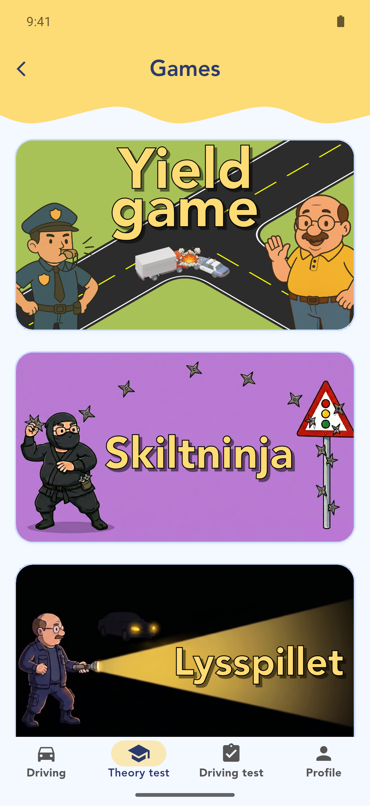 The games overview with three of the games