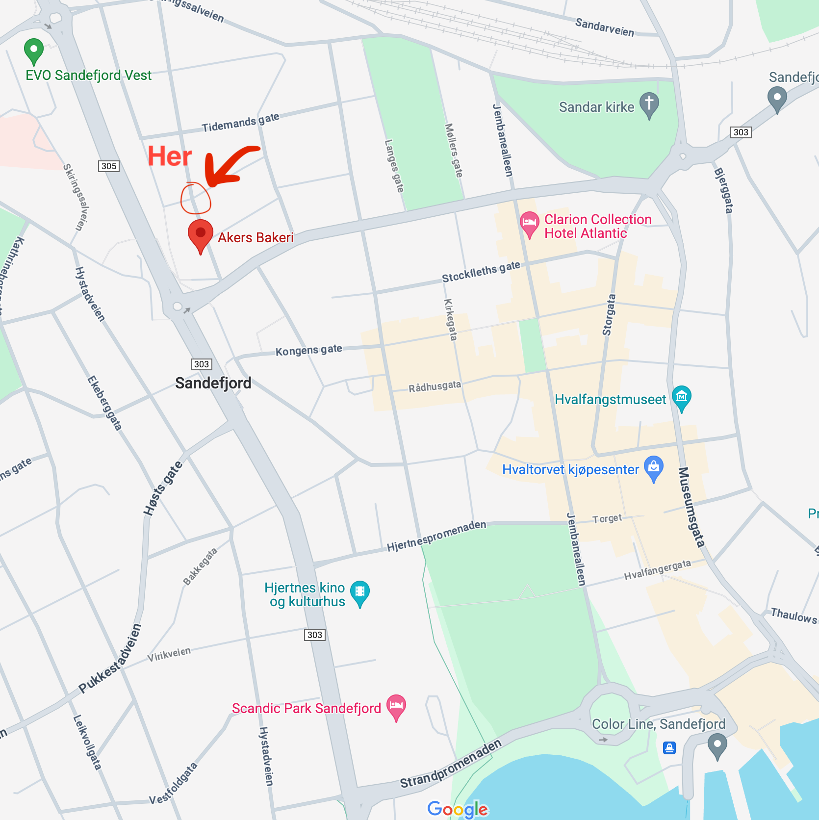 Bilde som viser lokasjonen i Google Maps av vegkrysset artikkelen snakker om