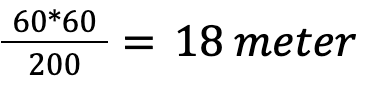 60*60/200 = 18 meter