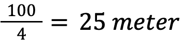 100 / 4 = 25 meter
