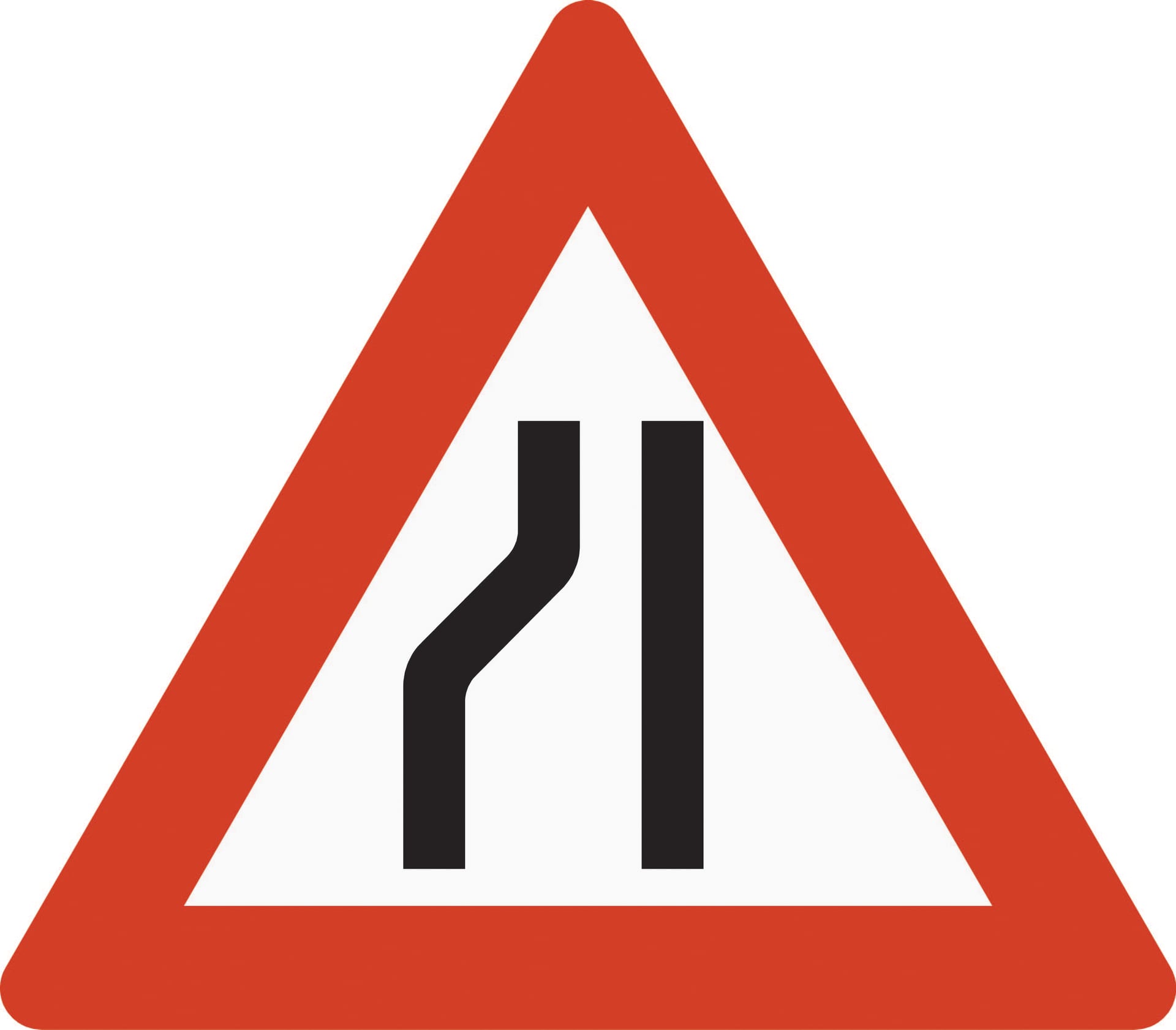 Road narrows on the left side