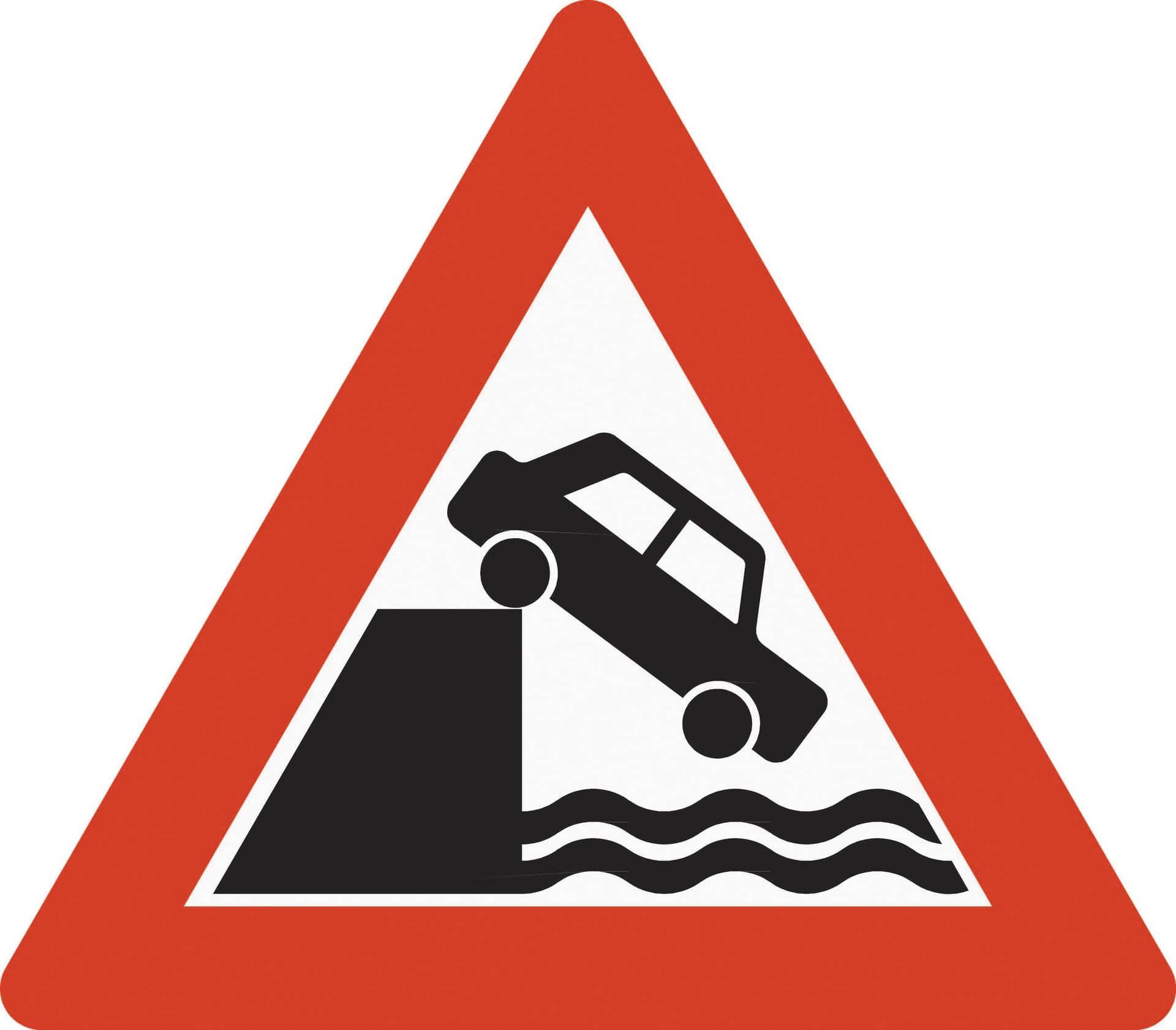 Warns of a quay, beach, or ferry terminal