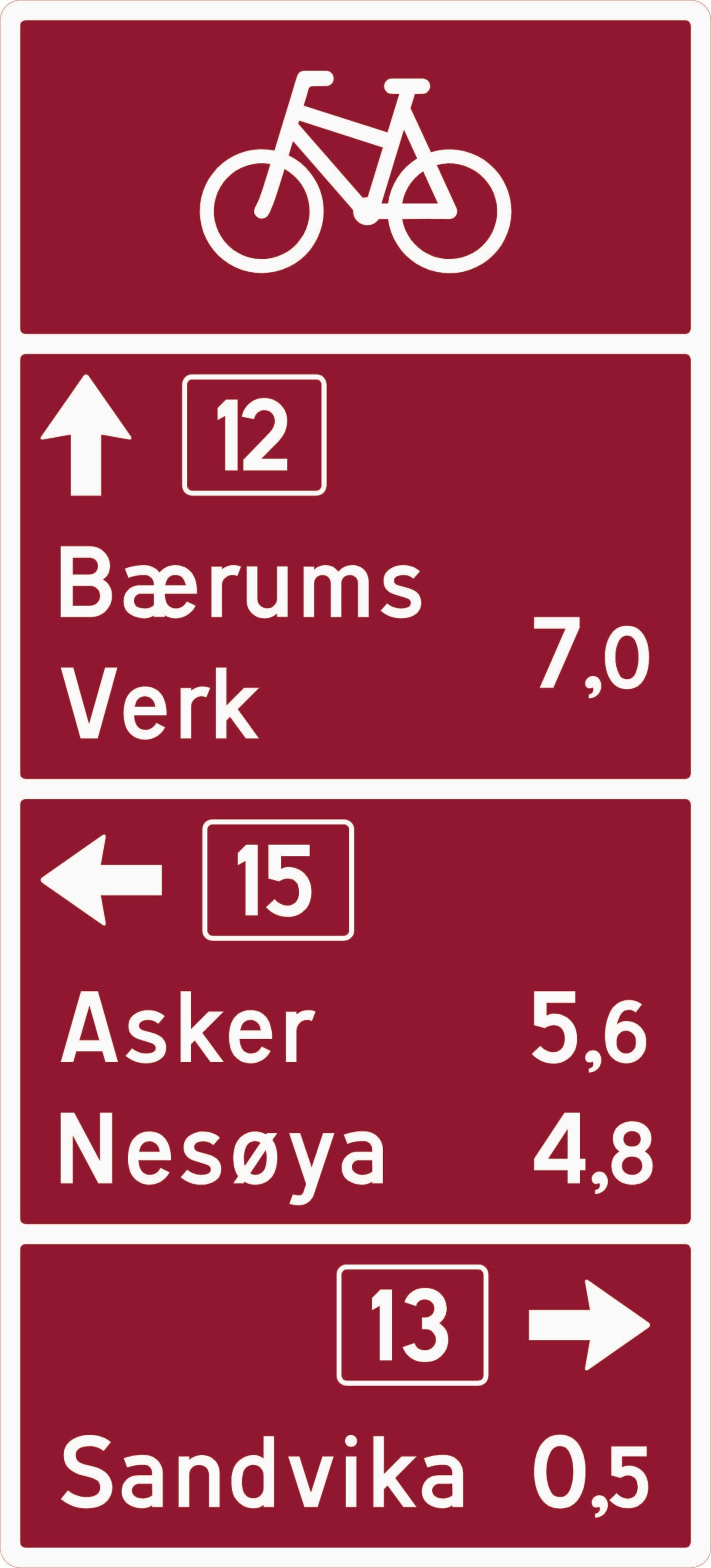 Tabular direction sign for cycle route